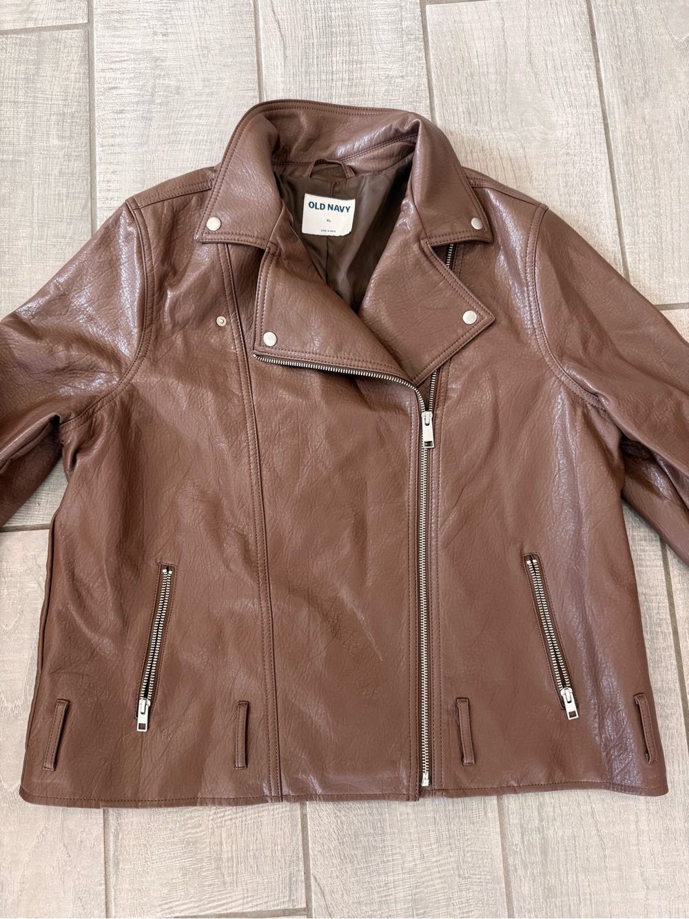 Old Navy Women's Chestnut Brown Faux Leather Moto Jacket